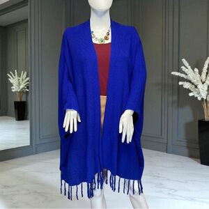 CHAUS Women's Royal Blue Fringe Hem Wrap Shawl With Armholes Size Small/Medium